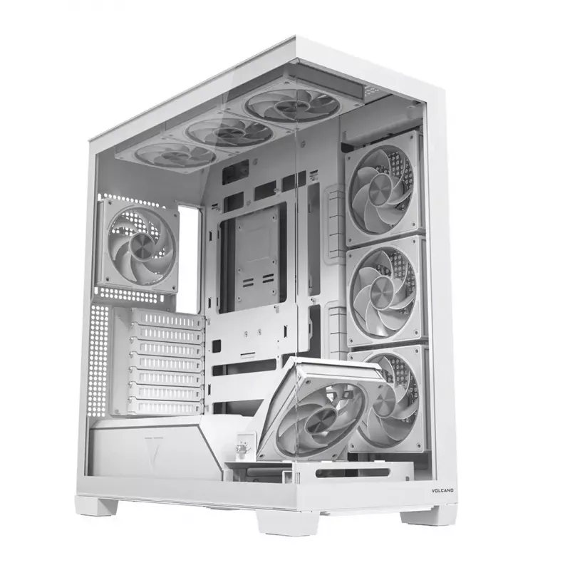 PC-korpus MODECOM VOLCANO STELLAR PLUS ARGB MIDI 8F VALGE — mid-torn, ATX, karastatud klaas, ARGB valgustus, 8 ventilaatorit, GPU kuni 42 cm