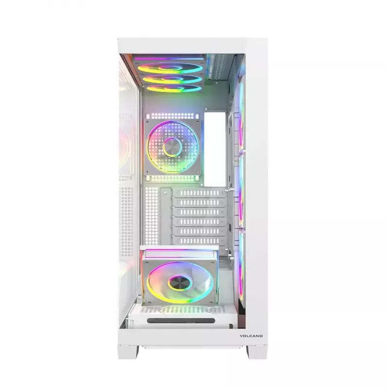 PC-korpus MODECOM VOLCANO STELLAR PLUS ARGB MIDI 8F VALGE — mid-torn, ATX, karastatud klaas, ARGB valgustus, 8 ventilaatorit, GPU kuni 42 cm