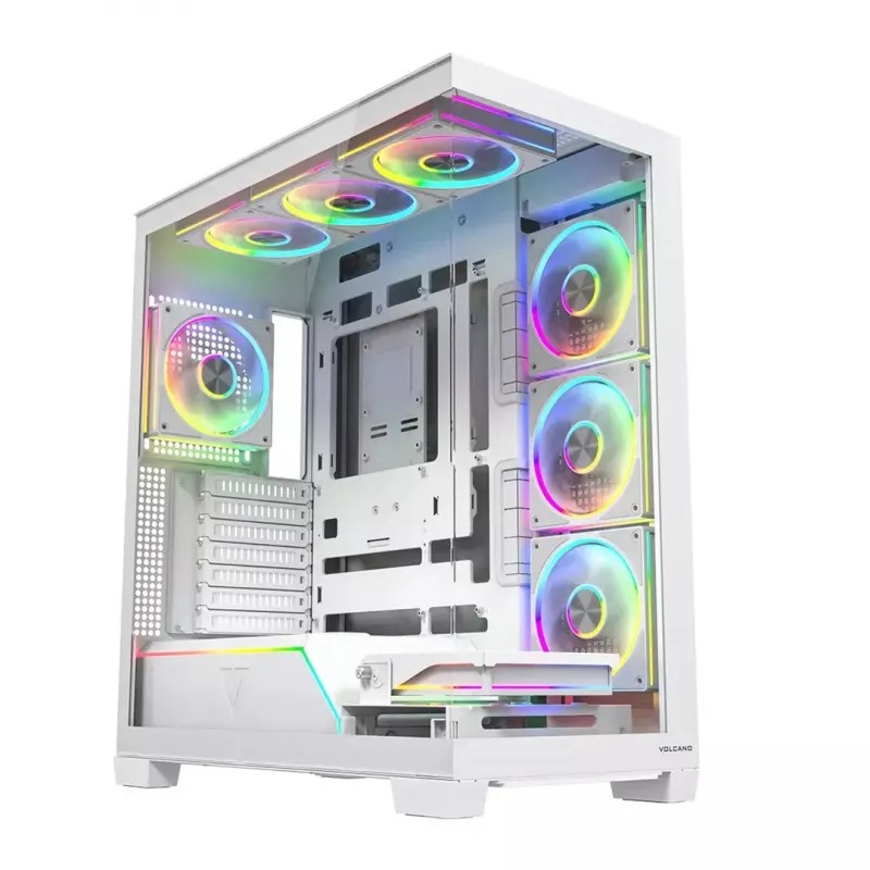 PC-korpus MODECOM VOLCANO STELLAR PLUS ARGB MIDI 8F VALGE — mid-torn, ATX, karastatud klaas, ARGB valgustus, 8 ventilaatorit, GPU kuni 42 cm