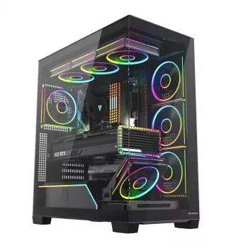 Arvuti keskmine tornkorpus MODECOM VOLCANO STELLAR PLUS ARGB MIDI, 5 esiventilaatorit, karastatud klaas, USB-C
