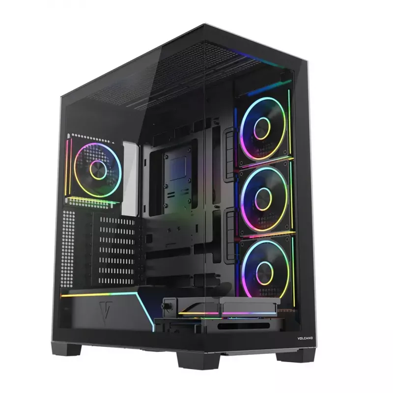 Arvuti keskmine tornkorpus MODECOM VOLCANO STELLAR PLUS ARGB MIDI, 5 esiventilaatorit, karastatud klaas, USB-C