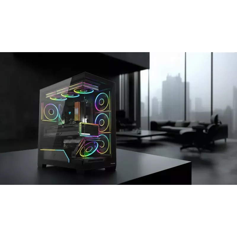 Arvuti keskmine tornkorpus MODECOM VOLCANO STELLAR PLUS ARGB MIDI, 5 esiventilaatorit, karastatud klaas, USB-C