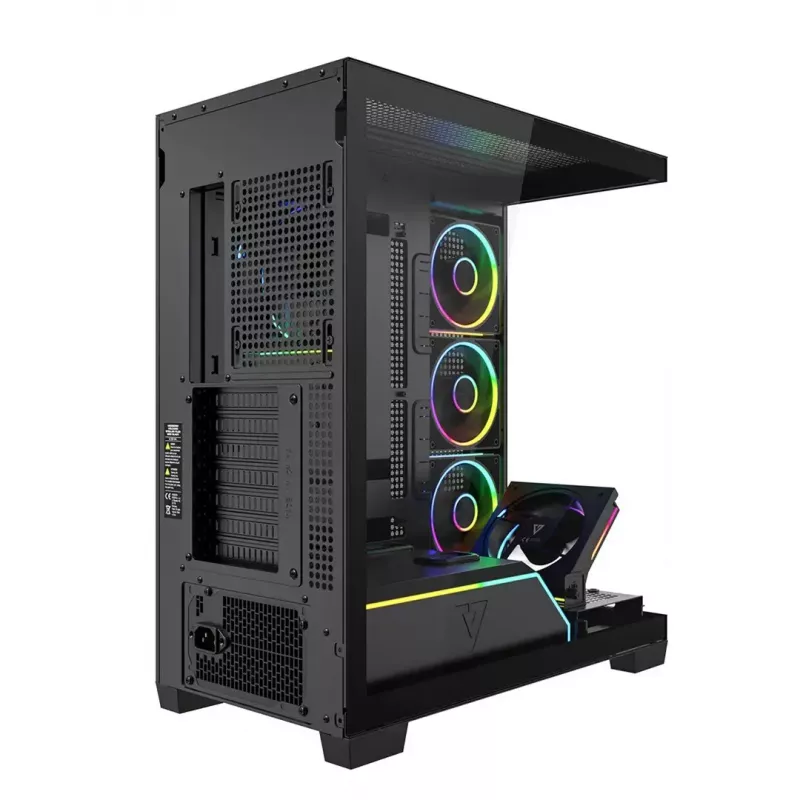 Arvuti keskmine tornkorpus MODECOM VOLCANO STELLAR PLUS ARGB MIDI, 5 esiventilaatorit, karastatud klaas, USB-C