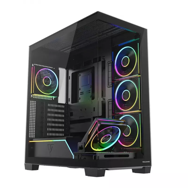 Arvuti keskmine tornkorpus MODECOM VOLCANO STELLAR PLUS ARGB MIDI, 5 esiventilaatorit, karastatud klaas, USB-C