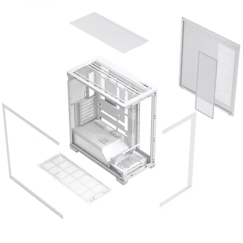 PC case MODECOM VOLCANO STELLAR PLUS MIDI Valge — Midi Tower, microATX, karastatud klaas, USB-C, toetab GPU 420 mm