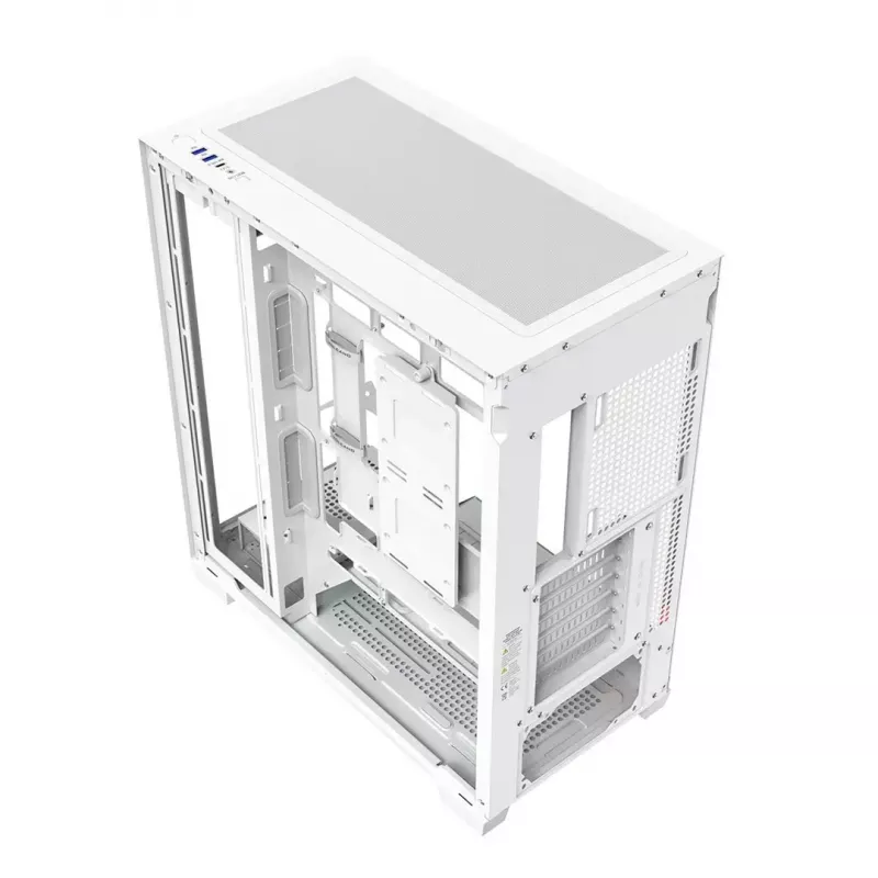 PC case MODECOM VOLCANO STELLAR PLUS MIDI Valge — Midi Tower, microATX, karastatud klaas, USB-C, toetab GPU 420 mm
