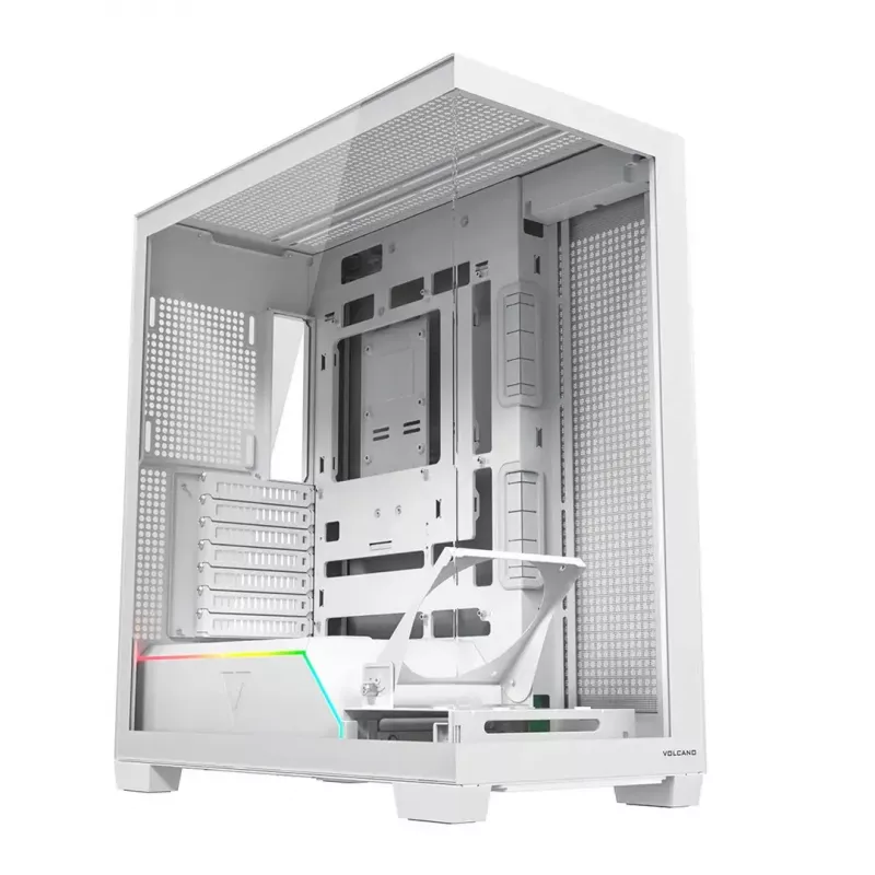 PC case MODECOM VOLCANO STELLAR PLUS MIDI Valge — Midi Tower, microATX, karastatud klaas, USB-C, toetab GPU 420 mm