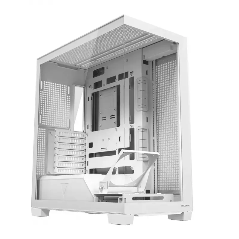 PC case MODECOM VOLCANO STELLAR PLUS MIDI Valge — Midi Tower, microATX, karastatud klaas, USB-C, toetab GPU 420 mm