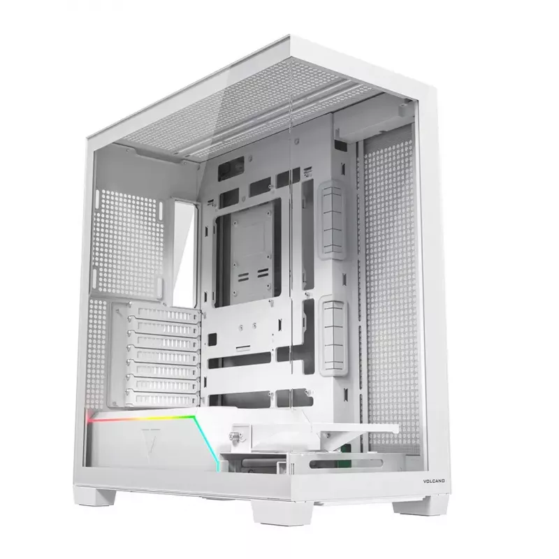PC case MODECOM VOLCANO STELLAR PLUS MIDI Valge — Midi Tower, microATX, karastatud klaas, USB-C, toetab GPU 420 mm