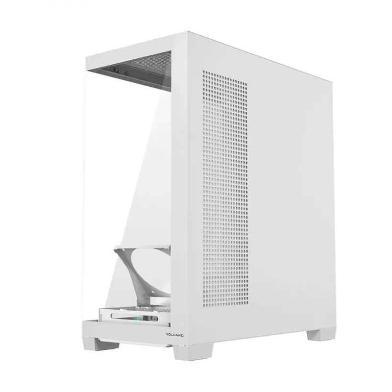 PC case MODECOM VOLCANO STELLAR PLUS MIDI Valge — Midi Tower, microATX, karastatud klaas, USB-C, toetab GPU 420 mm