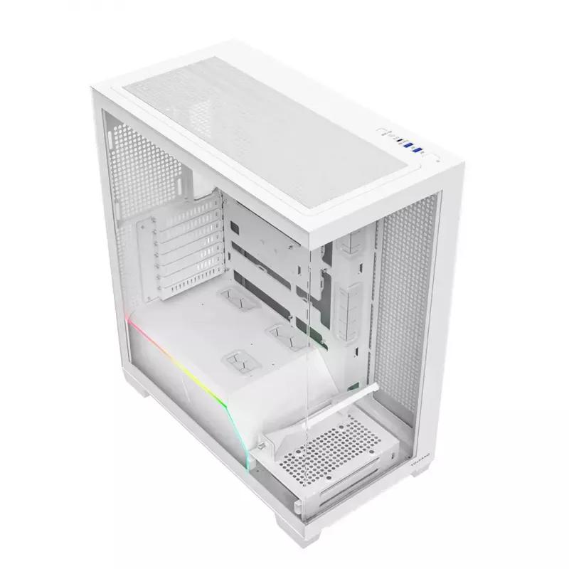 PC case MODECOM VOLCANO STELLAR PLUS MIDI Valge — Midi Tower, microATX, karastatud klaas, USB-C, toetab GPU 420 mm