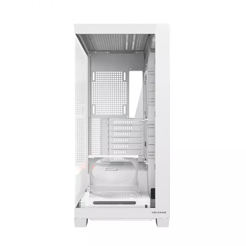 PC case MODECOM VOLCANO STELLAR PLUS MIDI Valge — Midi Tower, microATX, karastatud klaas, USB-C, toetab GPU 420 mm