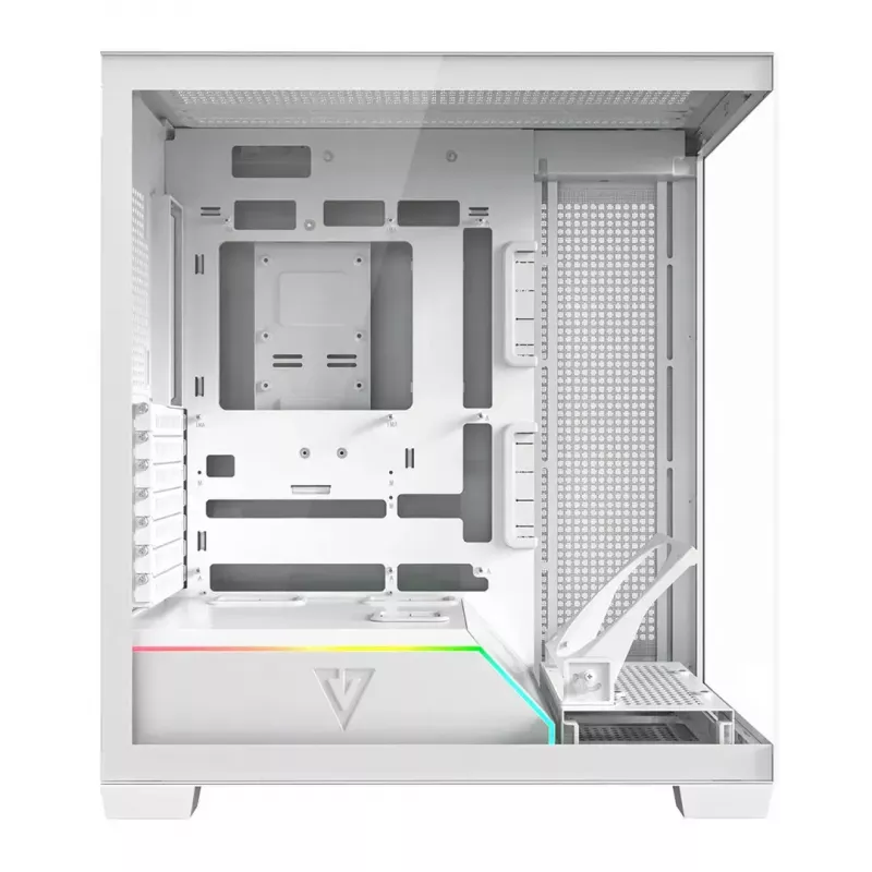 PC case MODECOM VOLCANO STELLAR PLUS MIDI Valge — Midi Tower, microATX, karastatud klaas, USB-C, toetab GPU 420 mm