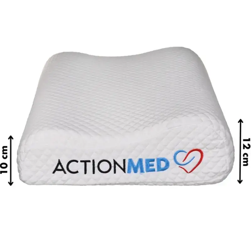 Ortopeediline kaelapadi ActionMed CERVICAL MED PILLOW PO100AM — vahtplastist täidis, 550×360×120 mm, pestav kate, valge