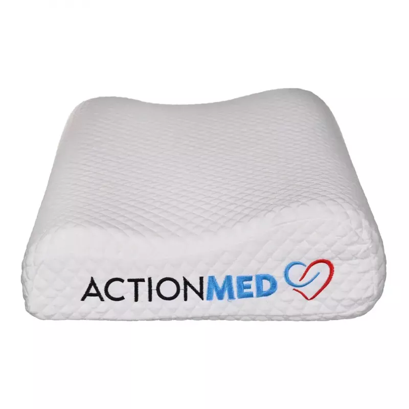 Ortopeediline kaelapadi ActionMed CERVICAL MED PILLOW PO100AM — vahtplastist täidis, 550×360×120 mm, pestav kate, valge