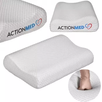 Ortopeediline kaelapadi ActionMed CERVICAL MED PILLOW PO100AM — vahtplastist täidis, 550×360×120 mm, pestav kate, valge