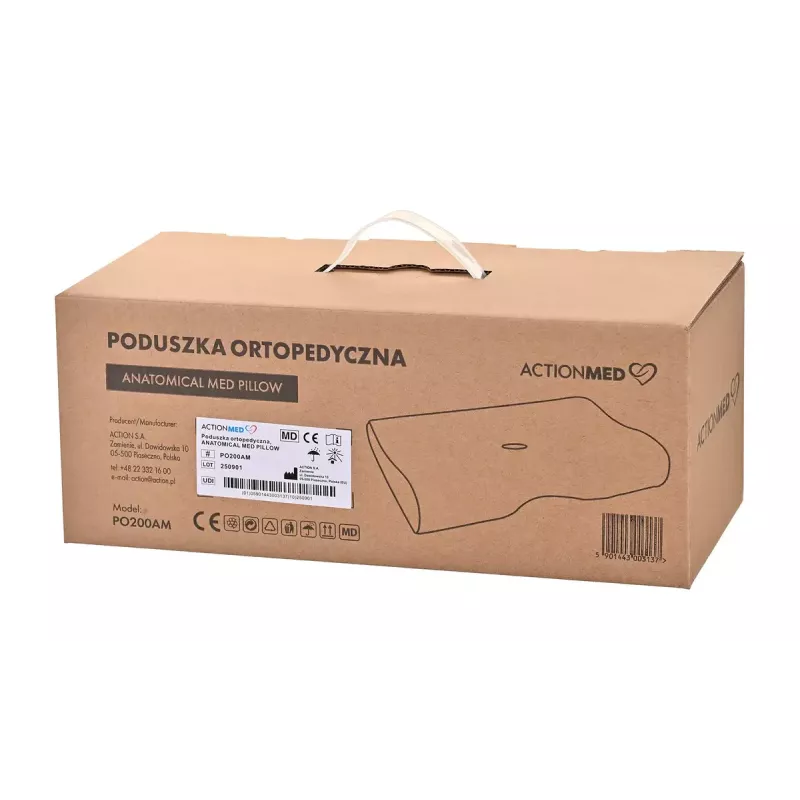 Ortopeediline padi ActionMed PO200AM — anatoomiline vahtpolsterdatud padi pea ja kaela toetamiseks, 590×350 mm, maksimaalne kõrgus 11 cm, pestav kate