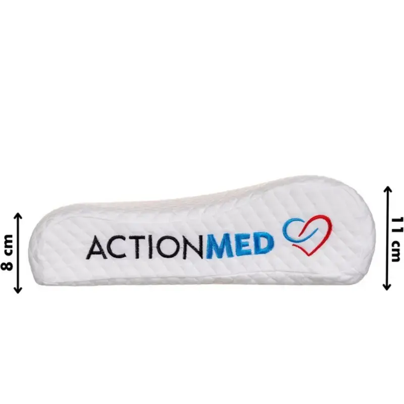 Ortopeediline padi ActionMed PO200AM — anatoomiline vahtpolsterdatud padi pea ja kaela toetamiseks, 590×350 mm, maksimaalne kõrgus 11 cm, pestav kate