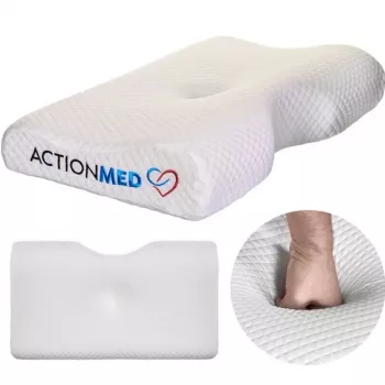 Ortopeediline padi ActionMed PO200AM — anatoomiline vahtpolsterdatud padi pea ja kaela toetamiseks, 590×350 mm, maksimaalne kõrgus 11 cm, pestav kate