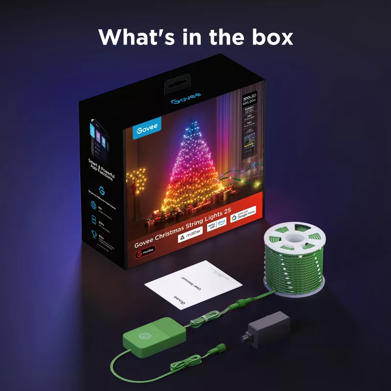 Nutikad nöörtuled Govee 2S 20 m, Wi‑Fi/Bluetooth, roheline, 20m pikkus, 2,5m toitekaabel, 6 mm laius