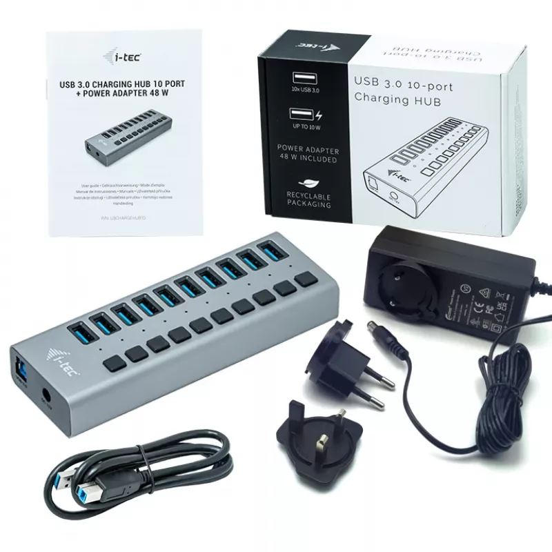 i-tec USB 3.0 laadimisjaotur 10 porti + toiteplokk 48 W