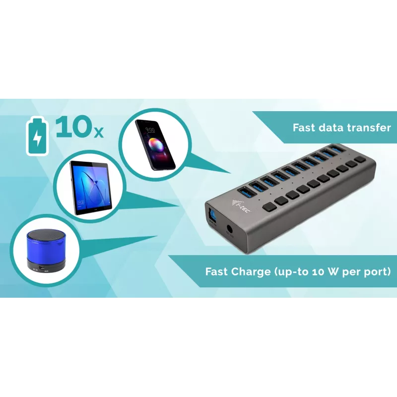 i-tec USB 3.0 laadimisjaotur 10 porti + toiteplokk 48 W