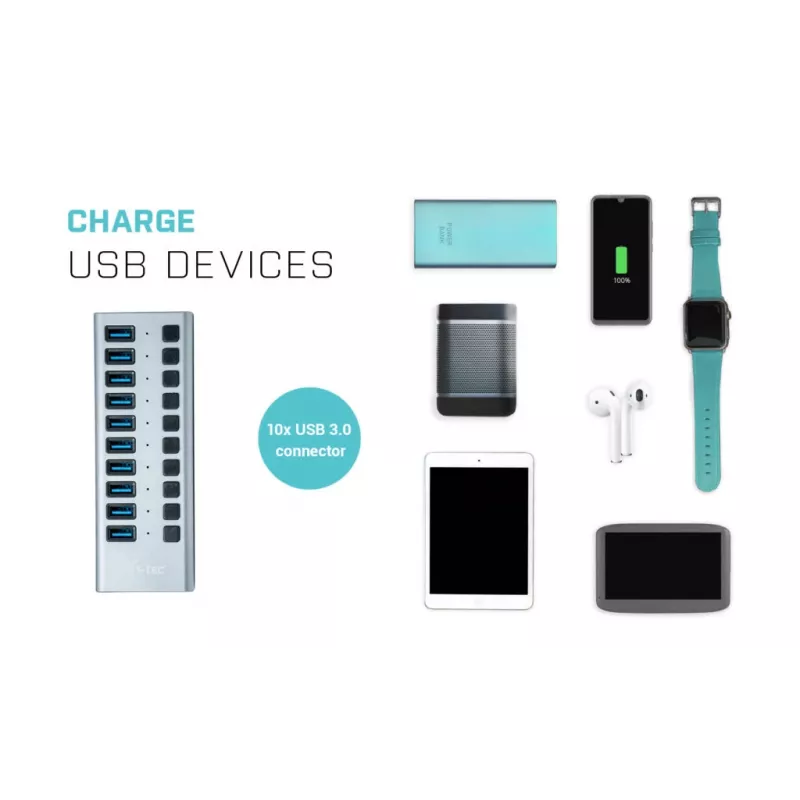 i-tec USB 3.0 laadimisjaotur 10 porti + toiteplokk 48 W