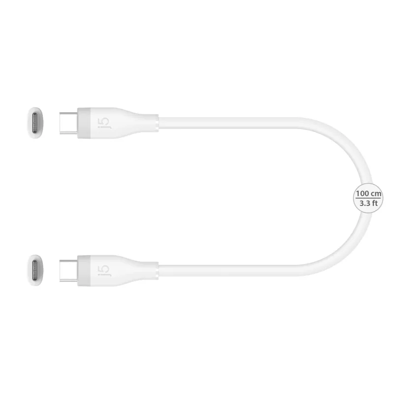USB-C kuni USB-C laadimis-/andmekaabel j5create JUCX17W, 60 W, vedelsilikoon, 1,8 m, valge