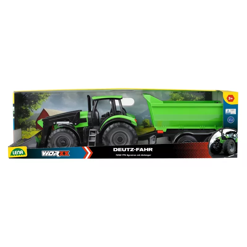 Mehaaniline mängutraktor Lena Deutz-Fahr Worxx, 74 cm pikkusega ja eemaldatava haagisega
