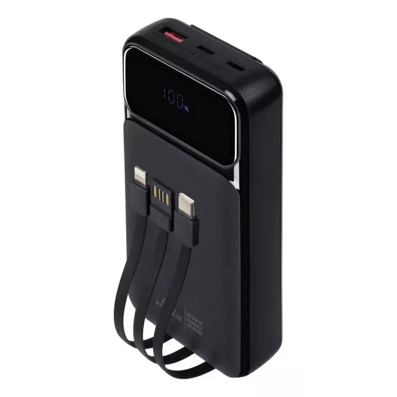 Kaasaskantav akupank Rivacase VA2221 — 20000 mAh LiPo, PD 3.0 ja QC 3.0, 3 porti (1×A, 2×C), 22,5 W väljund