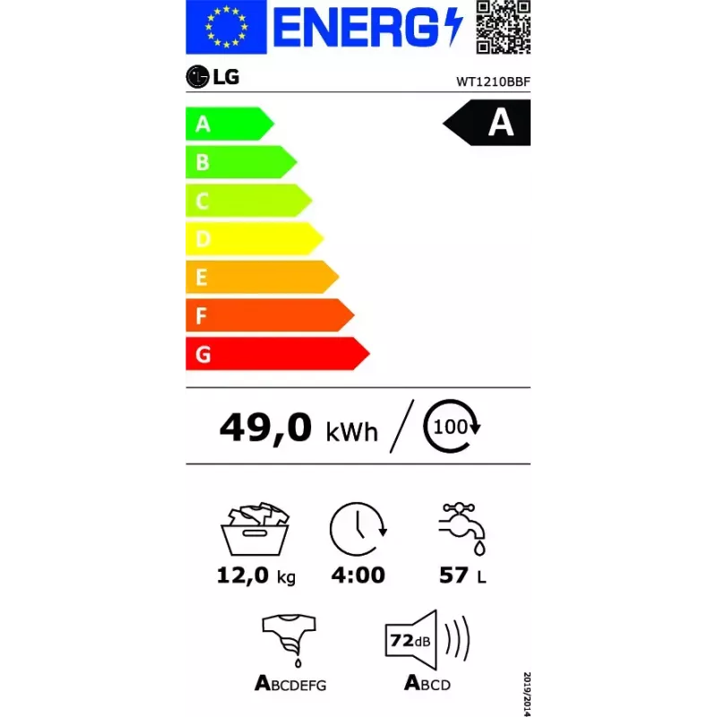 LG WT1210BBF pesumasin-kuivati 22 kg 1400 p/min must