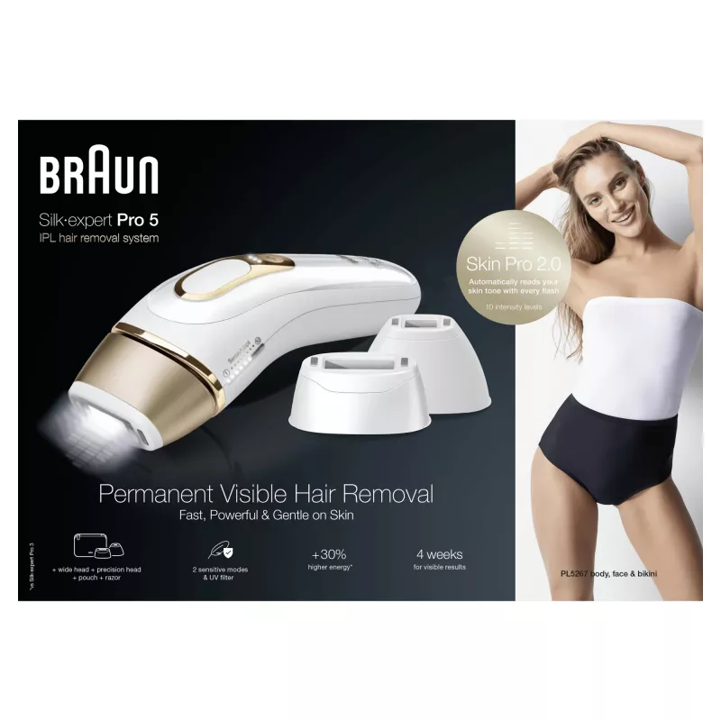 Braun Silk-expert Pro Silk·expert Pro 5 PL5267 intensiivne impulssvalgus (IPL) Kuldne, Valge