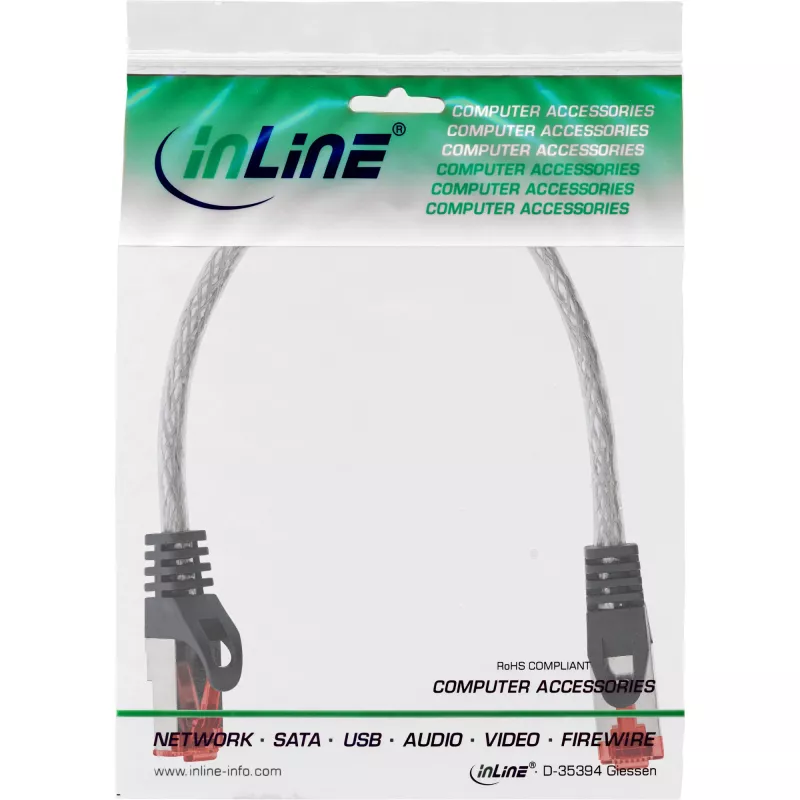 patch-kaabel InLine S/FTP PiMF Cat6 250MHz RJ-45–RJ-45 PVC läbipaistev 0,25 m