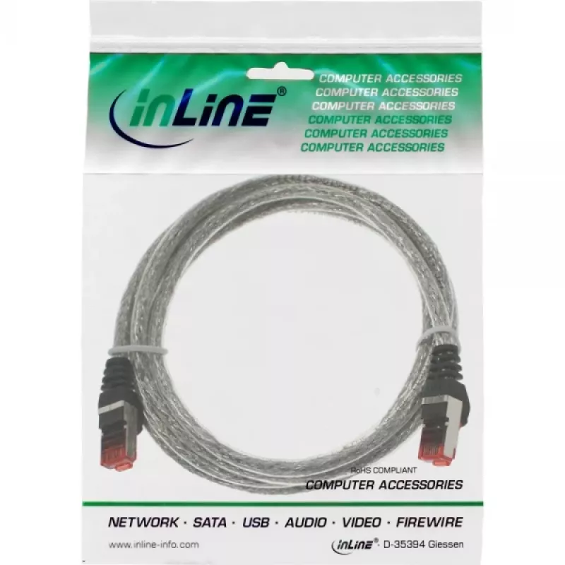 InLine patch-kaabel S/FTP PiMF Cat.6 250MHz PVC vask läbipaistev 0.3m