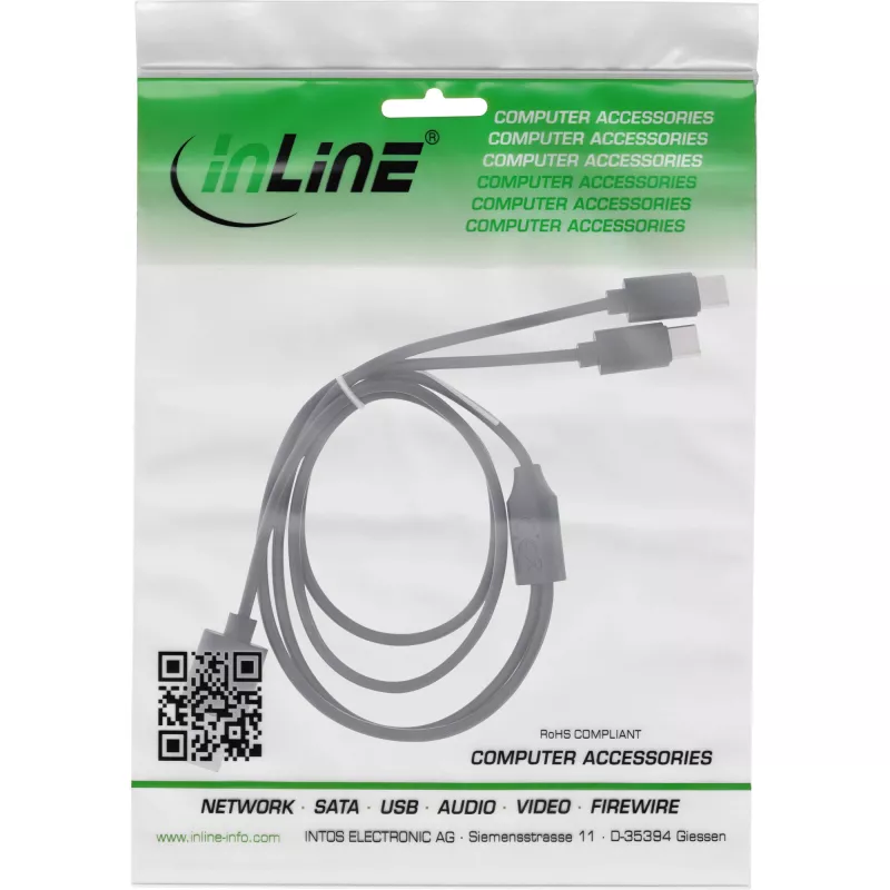 InLine USB 2in1 Y-laadimiskaabel, 1x USB-A isane → 2x USB-C isane, must 0,5 m