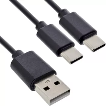 InLine USB 2in1 Y-laadimiskaabel, 1x USB-A isane 2x USB-C isasele, must 1m