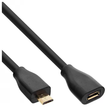 InLine Micro-USB 2.0 pikenduskaabel, Micro-B M/F, must/kuldne, 5m