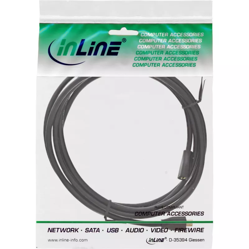 InLine Micro-USB 2.0 pikenduskaabel, Micro-B M/F, must/kuldne, 5m