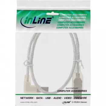 InLine USB 2.0 kaabel vasakpoolse nurga all A-tüüpi isane / B-tüüpi isane läbipaistev 0,5 m