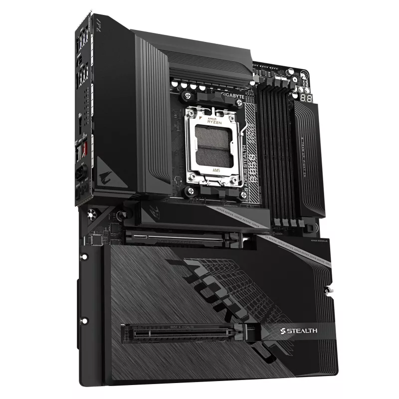 Emaplaat GIGABYTE B850 AORUS STEALTH — ATX, Socket AM5, AMD B850, DDR5 kuni 8200 MHz (OC), 14+2+2 VRM, 2xPCIe5.0, 2xPCIe4.0 M.2, Wi‑Fi 7, 5GbE