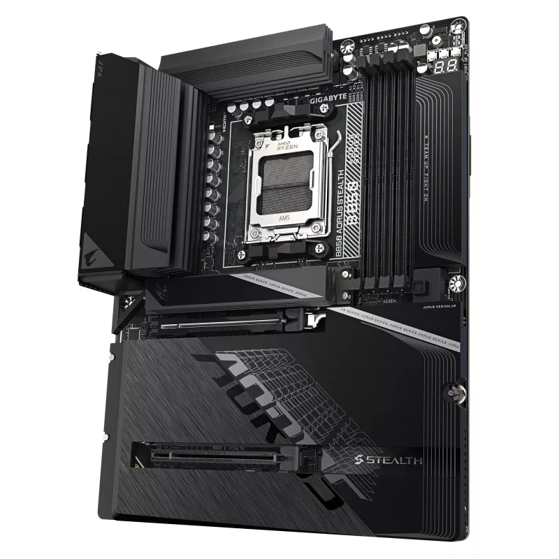 Emaplaat GIGABYTE B850 AORUS STEALTH — ATX, Socket AM5, AMD B850, DDR5 kuni 8200 MHz (OC), 14+2+2 VRM, 2xPCIe5.0, 2xPCIe4.0 M.2, Wi‑Fi 7, 5GbE