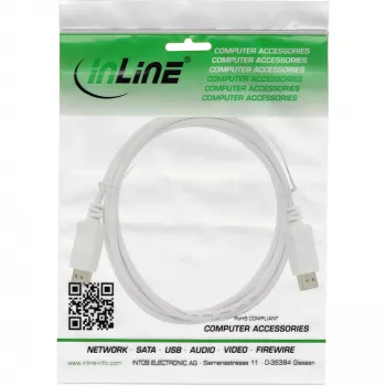DisplayPort kaabel InLine 17203W 3 m, DisplayPort-DisplayPort, valge, 7 mm läbimõõt