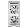 PC korpus Lian Li Lancool 217 Midi Tower — valge ja puit, toetab ATX/EATX/Micro-ITX, 2x120mm ees, 1x140mm taga, 1×3,5 tolli + 8×2,5 tolli