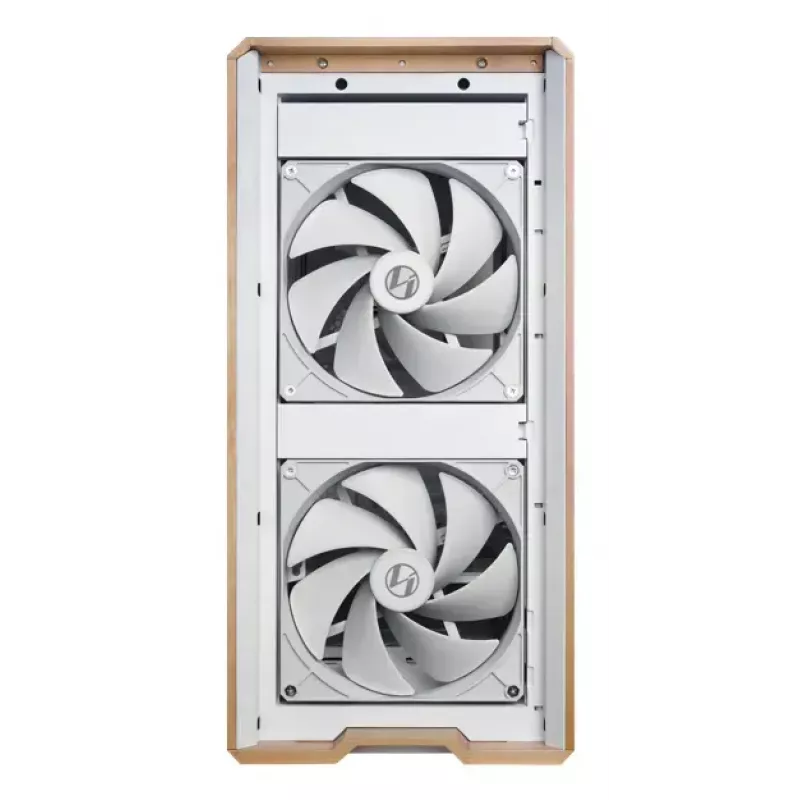 PC korpus Lian Li Lancool 217 Midi Tower — valge ja puit, toetab ATX/EATX/Micro-ITX, 2x120mm ees, 1x140mm taga, 1×3,5 tolli + 8×2,5 tolli