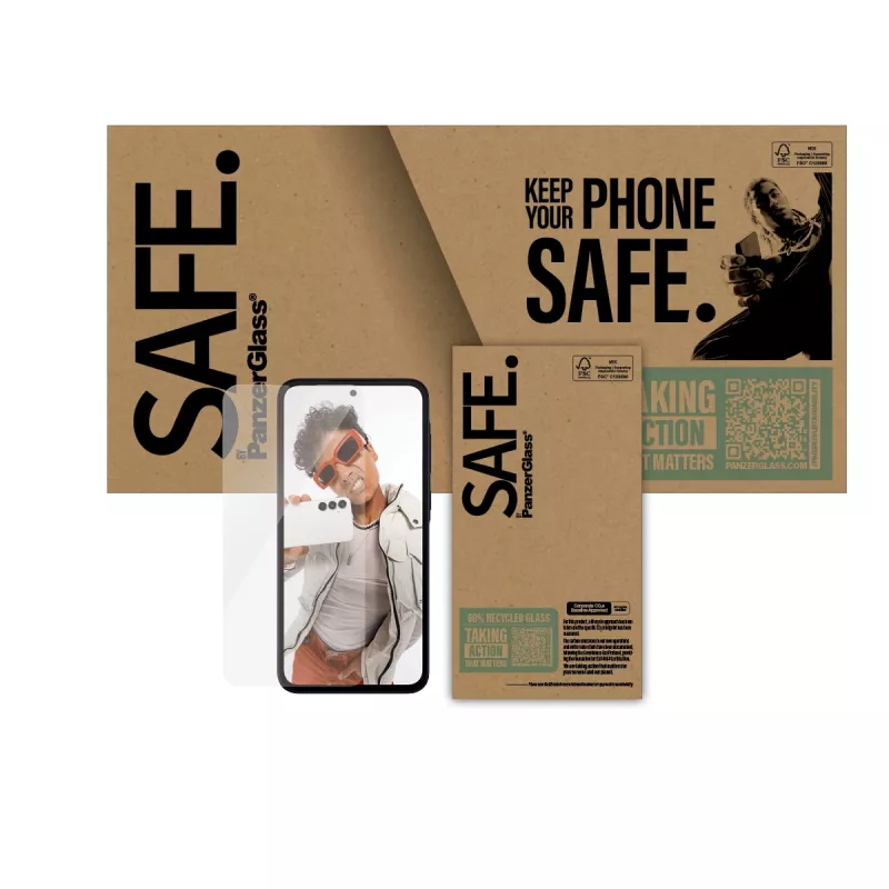 Ekraanikaitse PanzerGlass SAFE. Samsung Galaxy A36 5G jaoks — karastatud klaas, PET, silikoon, läbipaistev, 1 tk, Ultra-Wide Fit