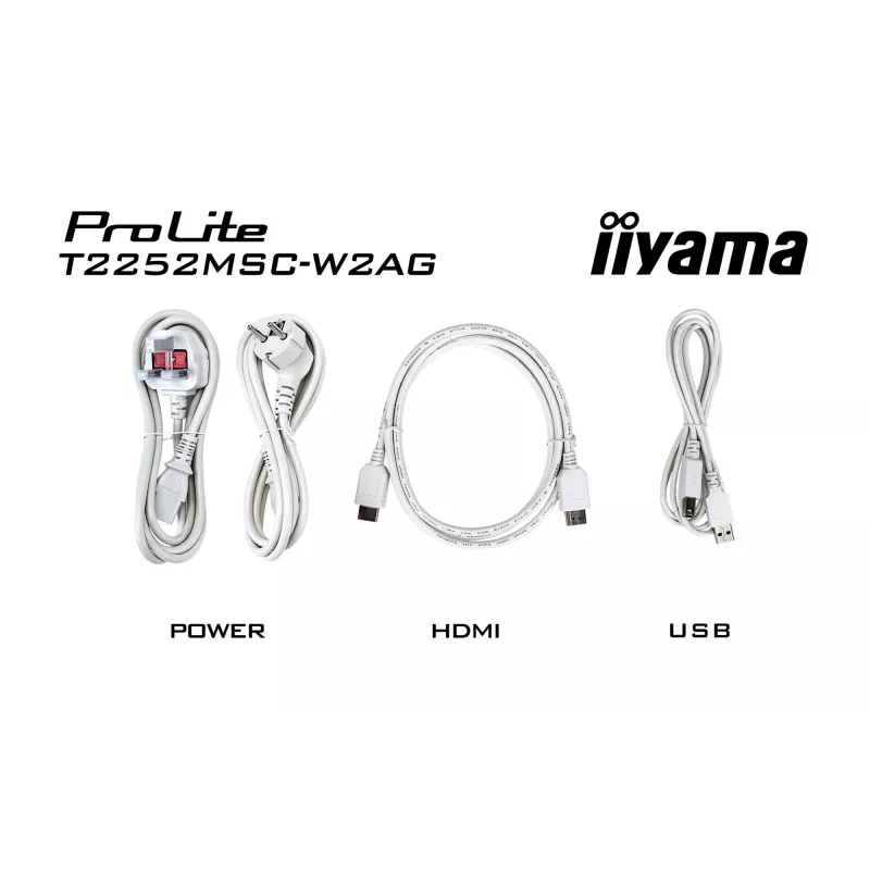 Monitor IIYAMA ProLite T2252MSC-W2AG 21,4-tolline (54,5 cm) Full HD 1920x1080 LCD puuteekraan, 5 ms, USB 3.2 jaotur, kõlarid, VESA, valge
