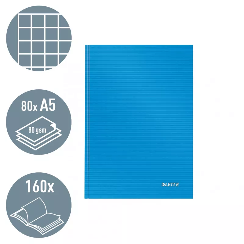 Leitz Notebook Solid Hardcover A5 ruuduline 90 g 80 lehte, monokroomne, sinine, A5, 80 lehte, läikiv, 80 g/m²