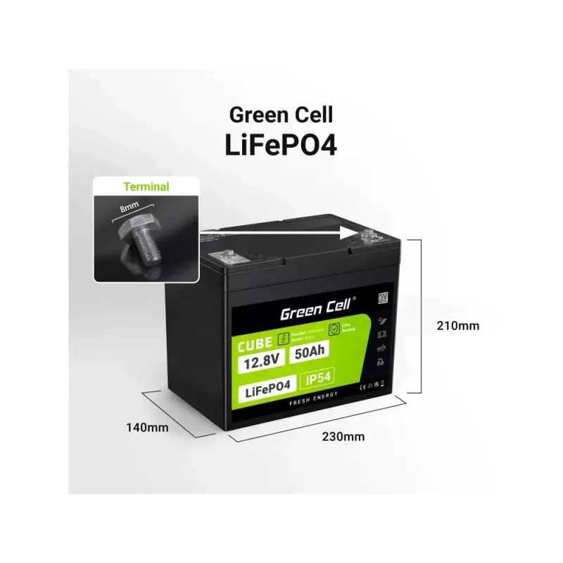 UPS-i aku roheline Cell LFPGC12V50AH liitium-raudfosfaat 12 V 50 Ah 640 Wh, 75 A tühjendus