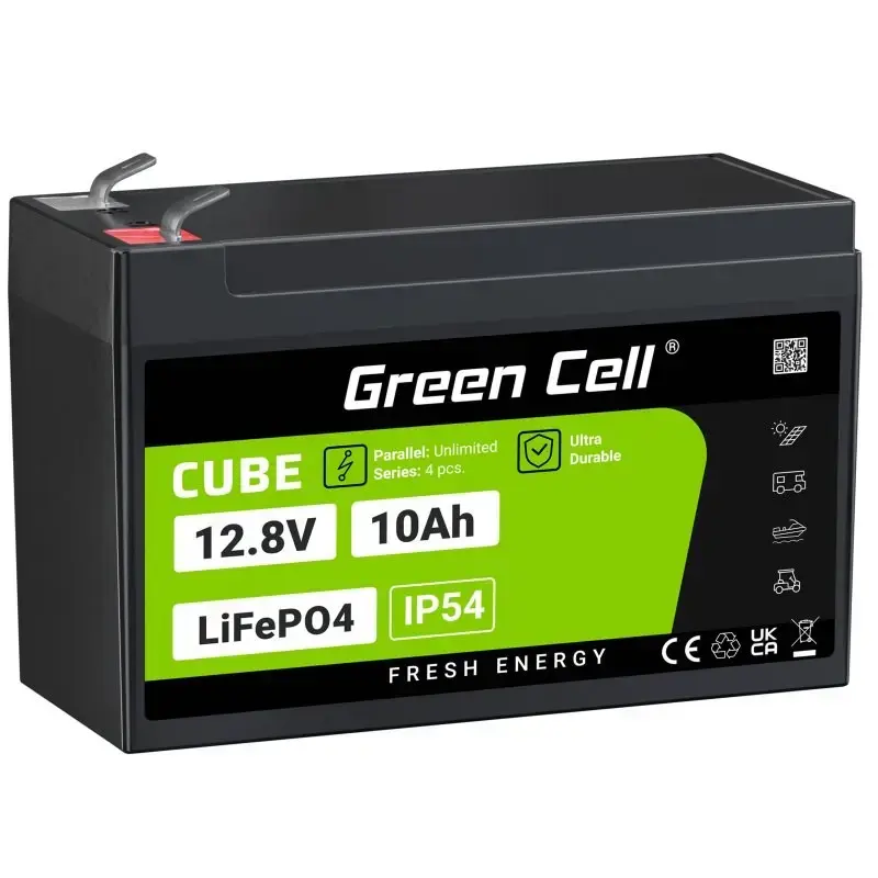 Laetav tööstuslik aku roheline Cell LFPGC12V10AH 12,8 V 10 Ah LiFePO4, 155x100x100 mm, 2 kg