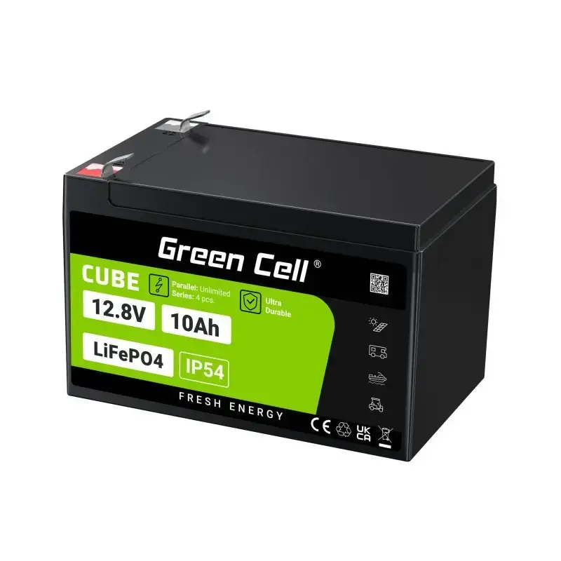 Laetav tööstuslik aku roheline Cell LFPGC12V10AH 12,8 V 10 Ah LiFePO4, 155x100x100 mm, 2 kg